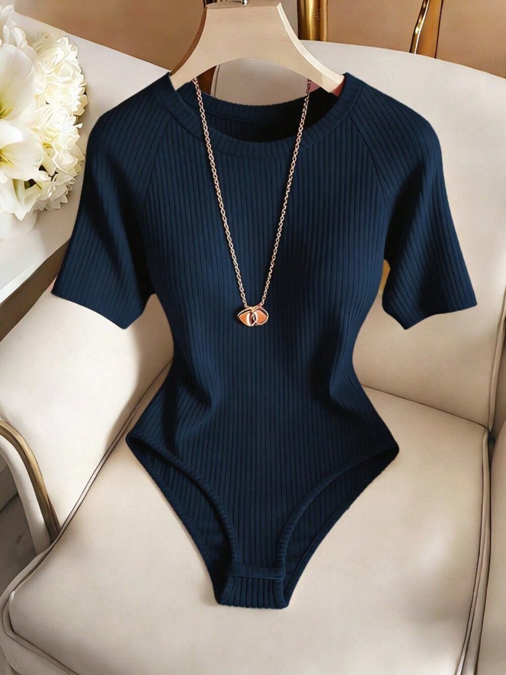 Navy Blue Casual Women's Elegant Bodysuit